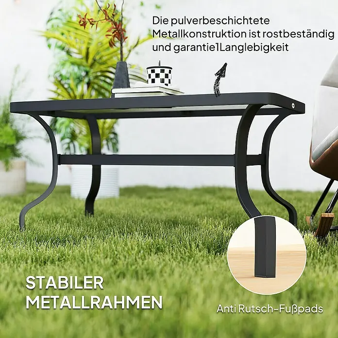 Outsunny Garten-Loungetisch - Schwarz, L x B x H: 95 x 55 x 46 cm