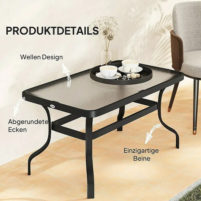 Outsunny Garten-Loungetisch - Schwarz, L x B x H: 95 x 55 x 46 cm