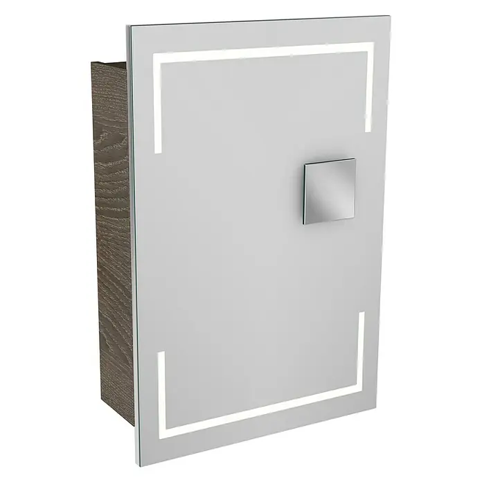 Camargue Stella LED-Spiegelschrank - B x H: 51 x 73,7 cm, Holz, Eiche Maron, DIN Anschlag: Rechts, Kantenausführung Tür: Eckig - Ein eleganter Spiegelschrank mit integrierter Beleuchtung und einem stilvollen, quadratischen Griff. Perfekt für jedes moderne Badezimmer.