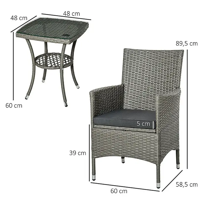 Outsunny Gartenstuhl-Set 3-teilig, mit Tisch - 