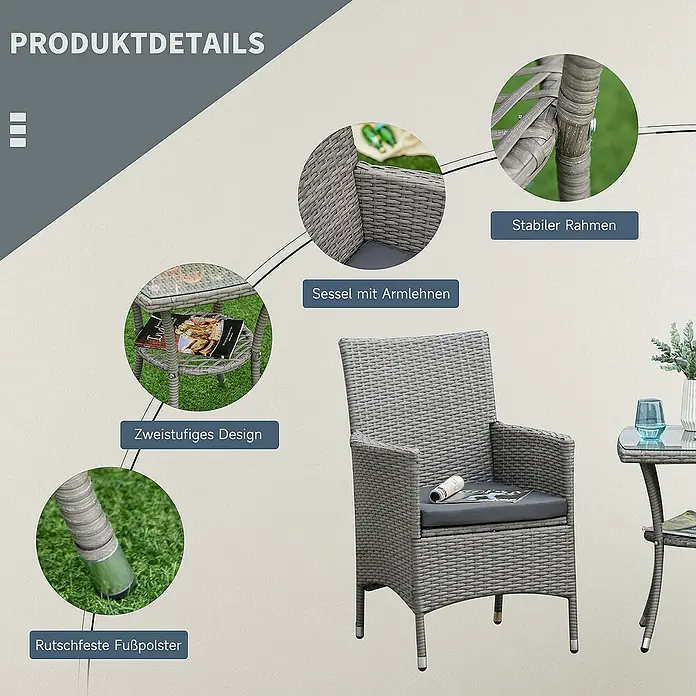 Outsunny Gartenstuhl-Set 3-teilig, mit Tisch - 