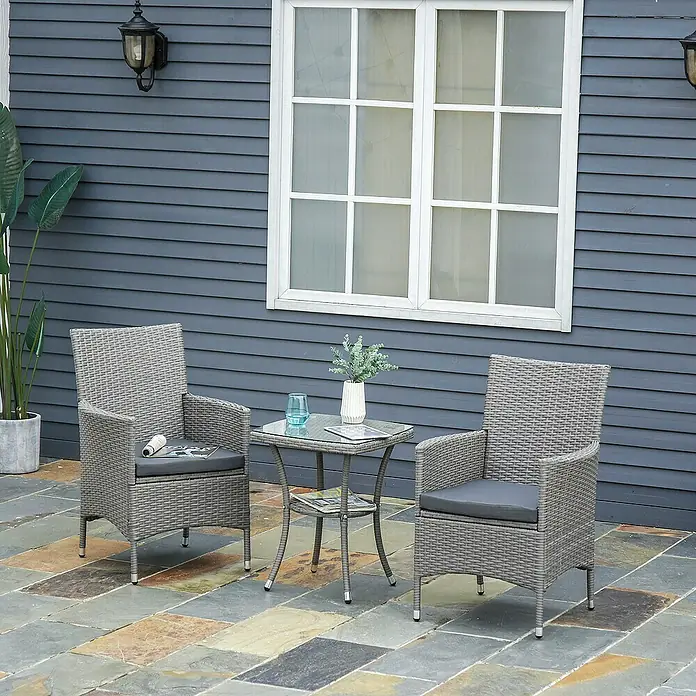 Outsunny Gartenstuhl-Set 3-teilig, mit Tisch - 