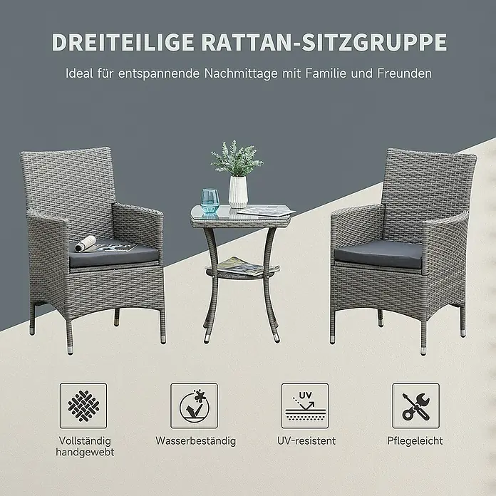 Outsunny Gartenstuhl-Set 3-teilig, mit Tisch - 