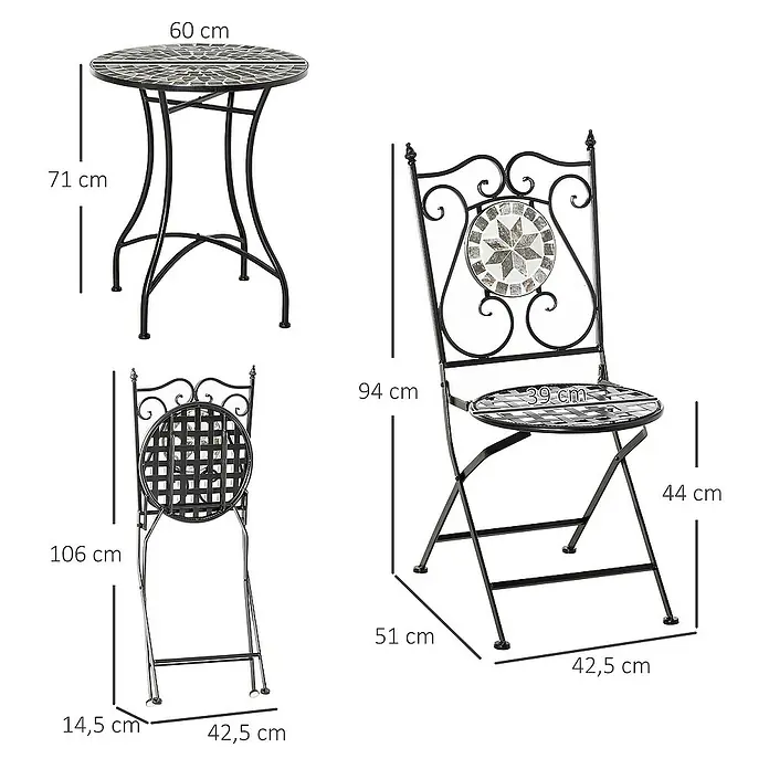 Outsunny Gartenstuhl-Set 3-teilig, mit Tisch - 