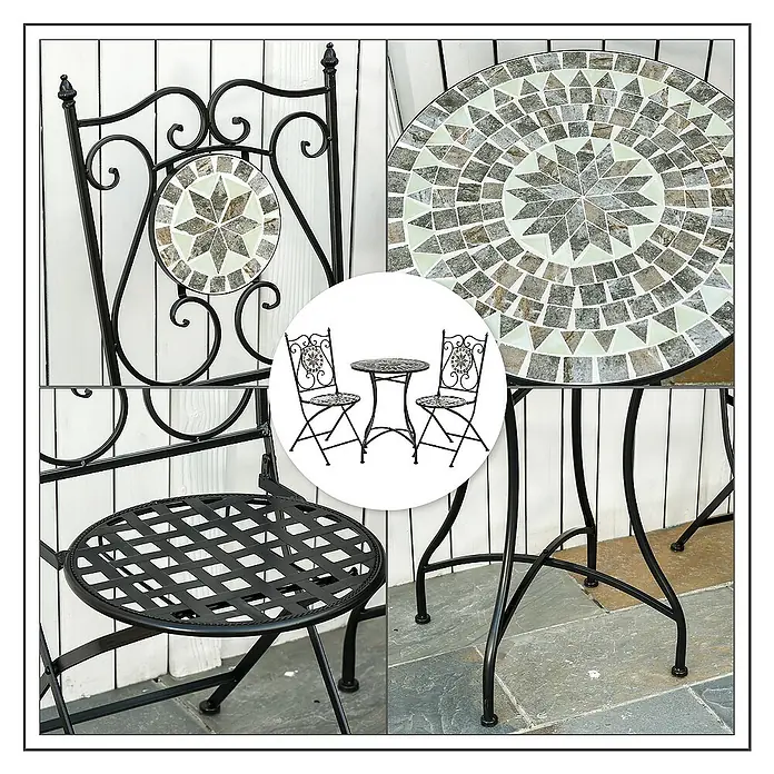 Outsunny Gartenstuhl-Set 3-teilig, mit Tisch - 