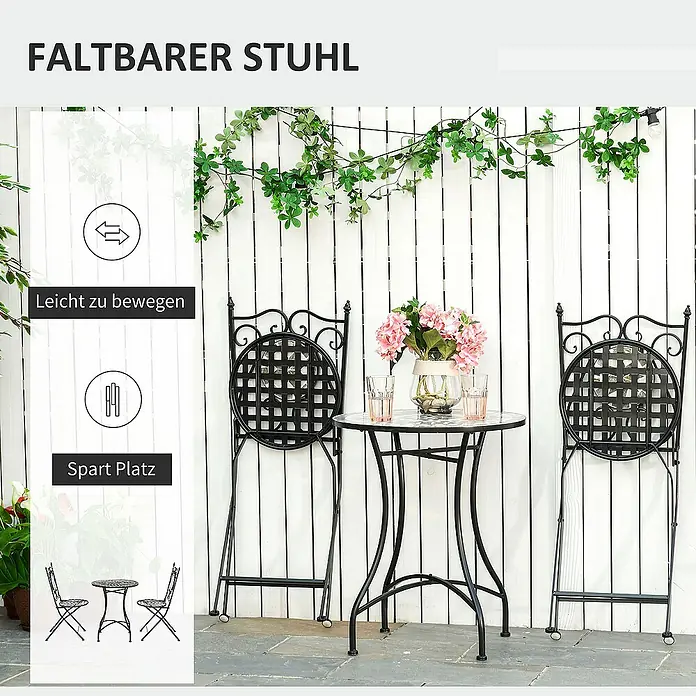 Outsunny Gartenstuhl-Set 3-teilig, mit Tisch - 