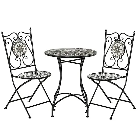 Outsunny  Gartenstuhl-Set 3-teilig, mit Tisch