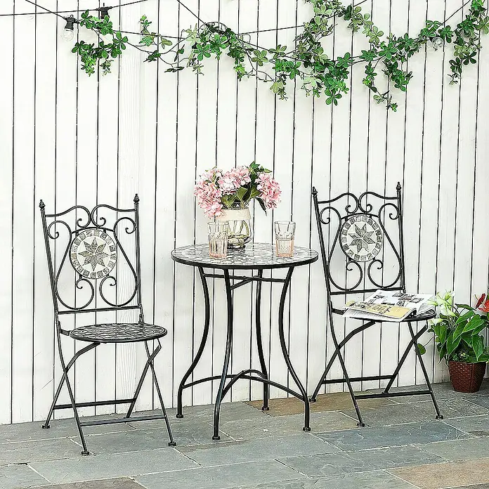 Outsunny Gartenstuhl-Set 3-teilig, mit Tisch - 