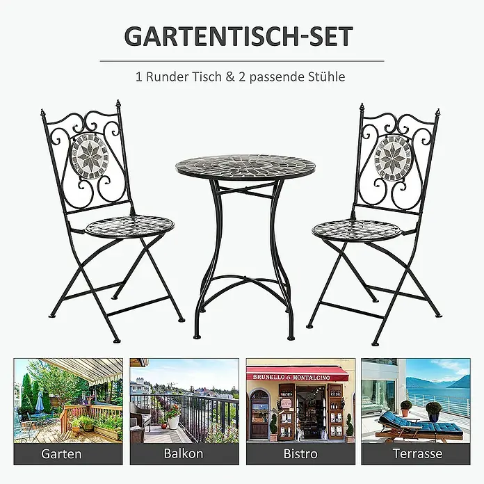Outsunny Gartenstuhl-Set 3-teilig, mit Tisch - 