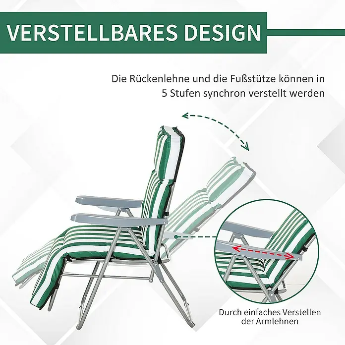 Outsunny Garten-Positionssessel - Grün+Weiß