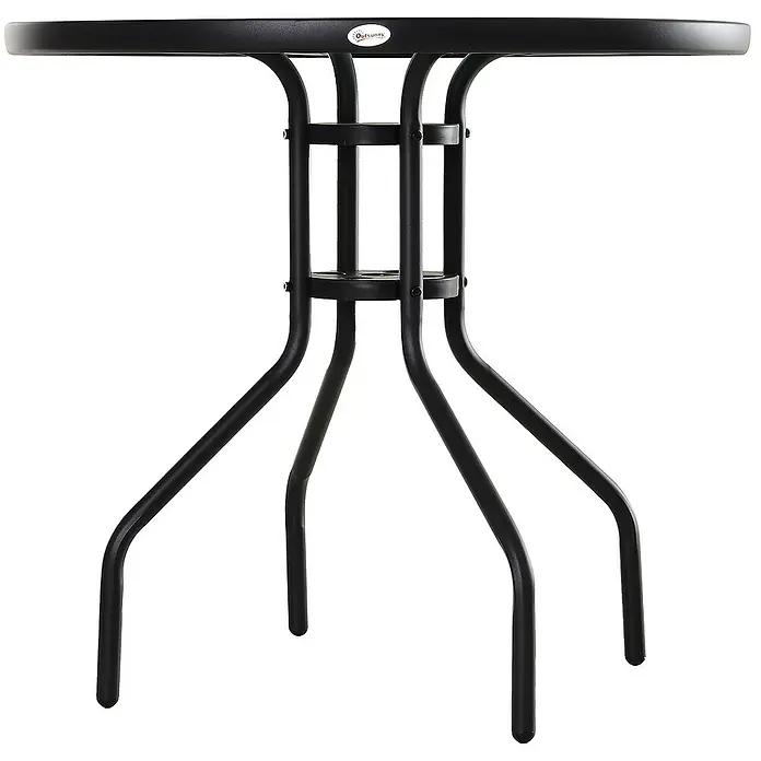 Outsunny Balkontisch mit Glastischplatte - L x B x H: 80 x 80 x 72 cm, Schwarz