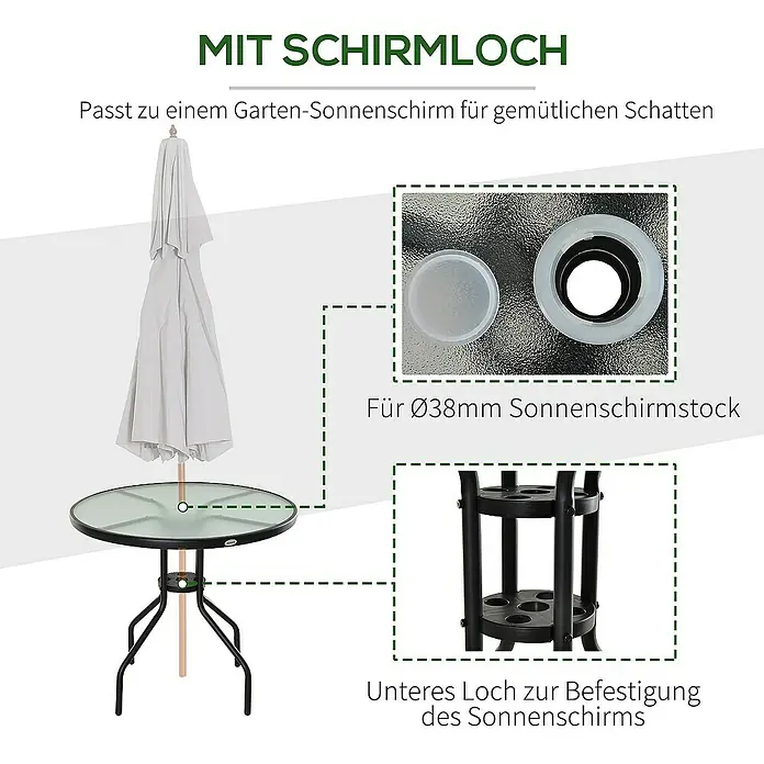 Outsunny Balkontisch mit Glastischplatte - L x B x H: 80 x 80 x 72 cm, Schwarz