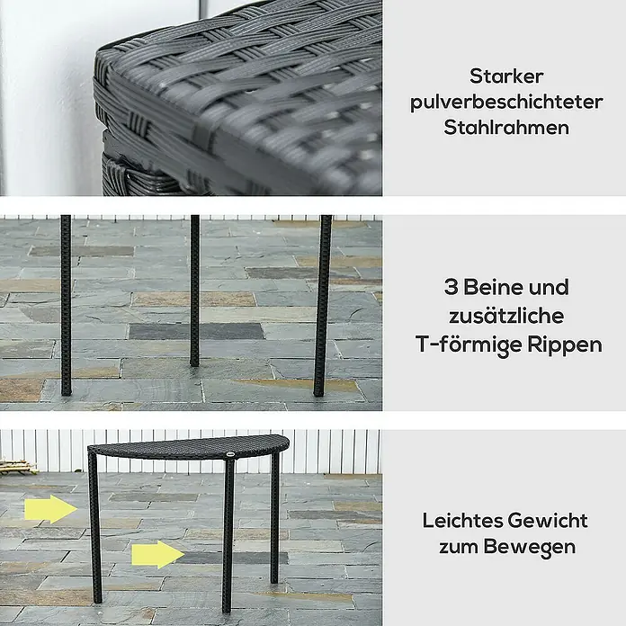 Outsunny Balkontisch - L x B x H: 100 x 50 x 74 cm, Schwarz