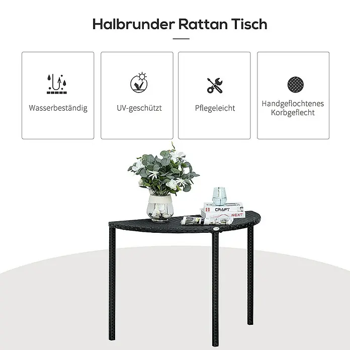Outsunny Balkontisch - L x B x H: 100 x 50 x 74 cm, Schwarz
