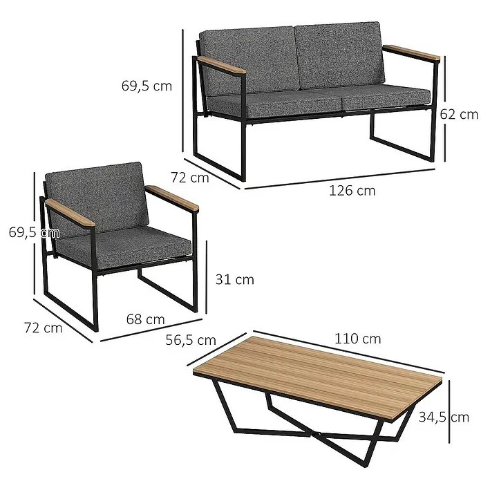 Outsunny Loungemöbel-Set - Grau