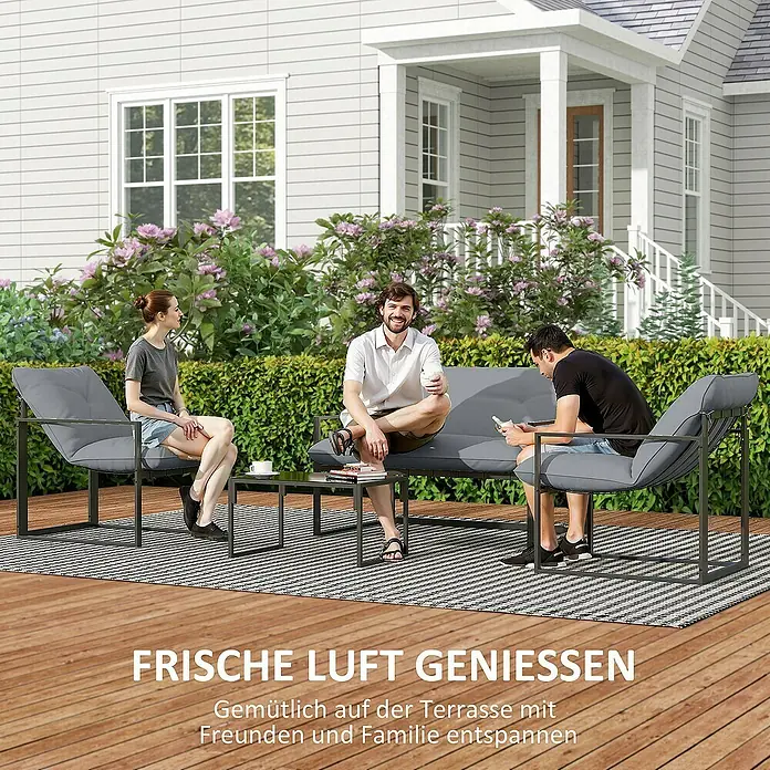 Outsunny Loungemöbel-Set - Grau+Schwarz