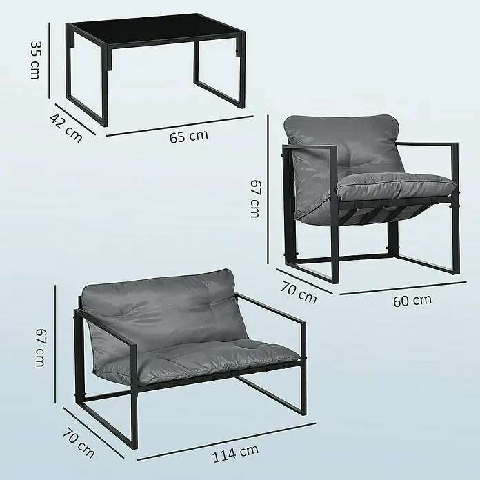 Outsunny Loungemöbel-Set - Grau+Schwarz