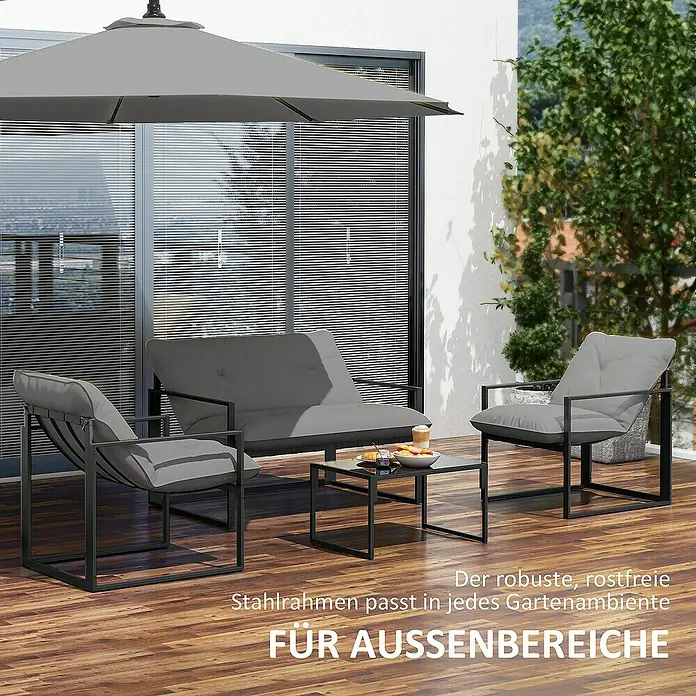 Outsunny Loungemöbel-Set - Grau+Schwarz