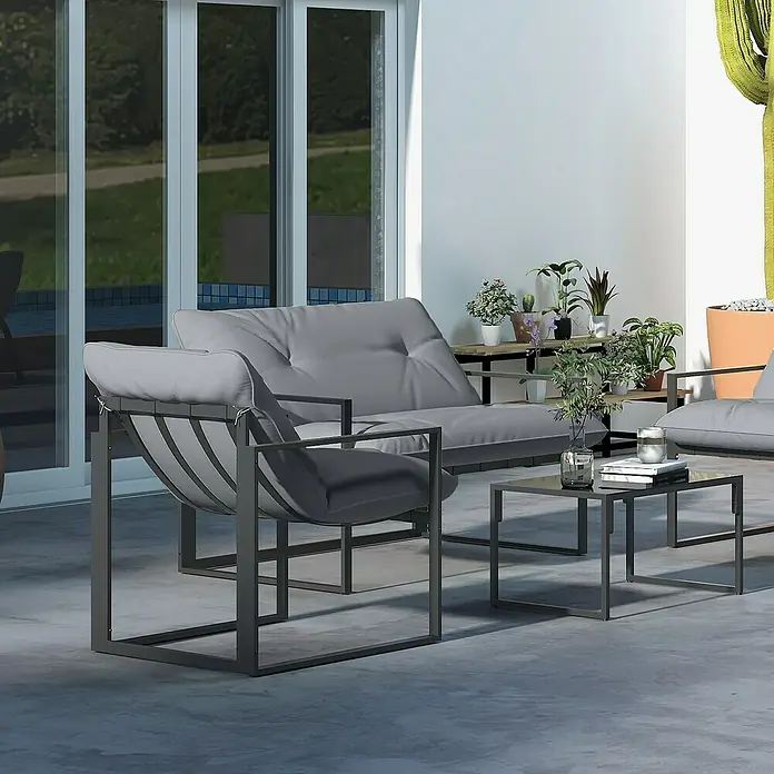 Outsunny Loungemöbel-Set - Grau+Schwarz