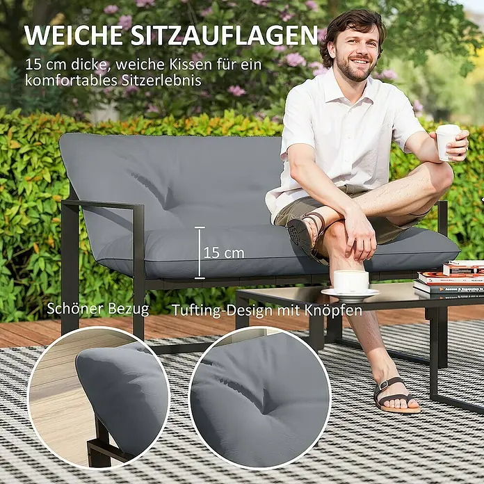 Outsunny Loungemöbel-Set - Grau+Schwarz
