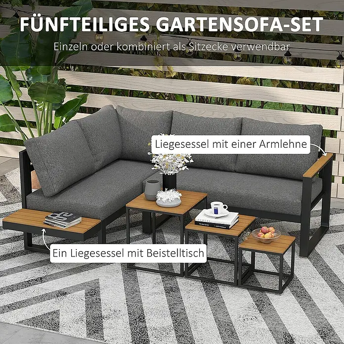 Outsunny Loungemöbel-Set 5-tlg. - Dunkelgrau
