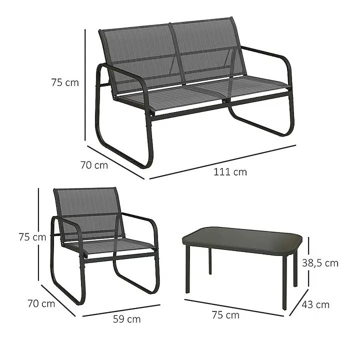 Outsunny Loungemöbel-Set 4-tlg. - Schwarz