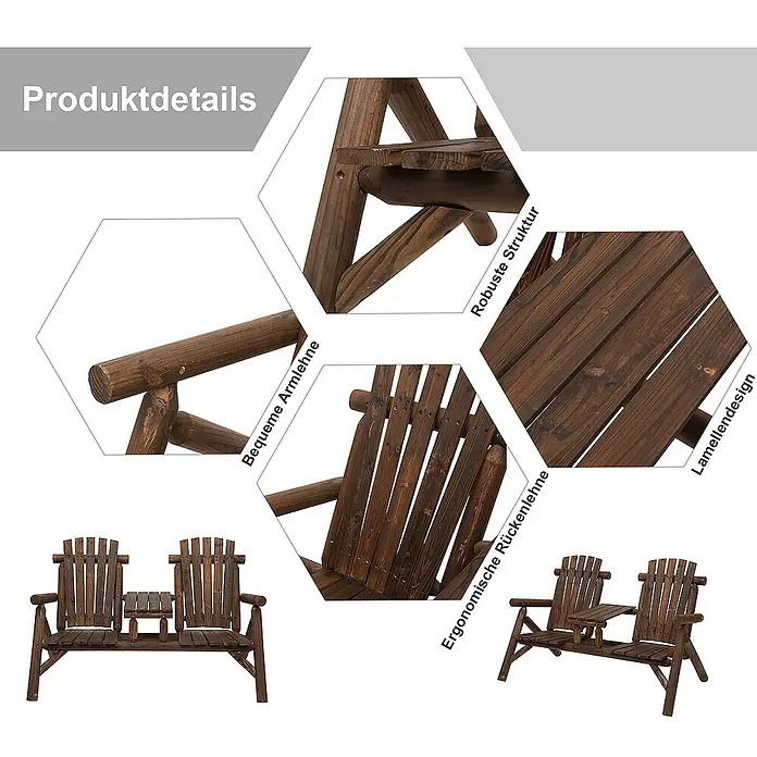 Outsunny Gartenbank - B x T x H: 157 x 88 x 103 cm, Tannenholz, Braun