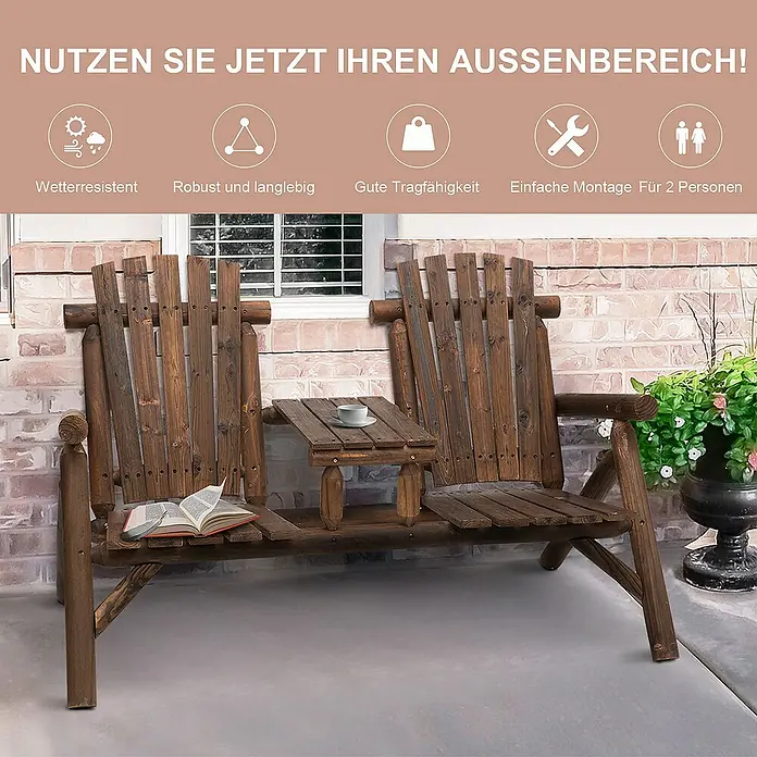 Outsunny Gartenbank - B x T x H: 157 x 88 x 103 cm, Tannenholz, Braun