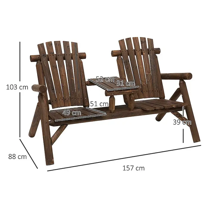 Outsunny Gartenbank - B x T x H: 157 x 88 x 103 cm, Tannenholz, Braun