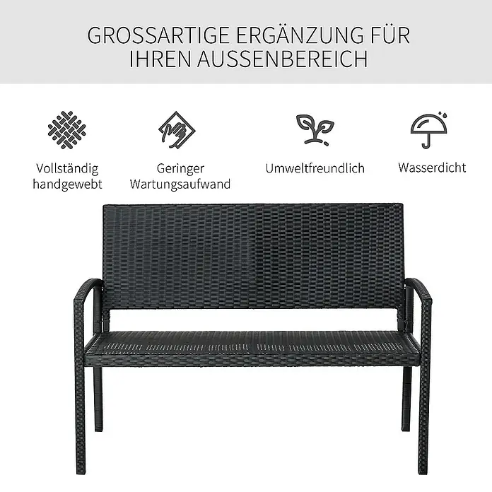 Outsunny Gartenbank mit PE Rattan Geflecht - B x T x H: 60 x 60 x 85 cm, Polyethylen, Schwarz