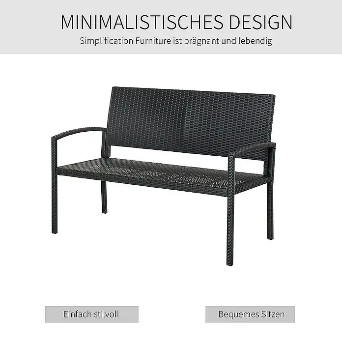 Outsunny Gartenbank mit PE Rattan Geflecht - B x T x H: 60 x 60 x 85 cm, Polyethylen, Schwarz