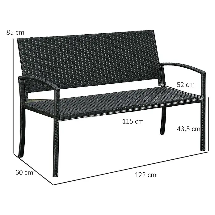 Outsunny Gartenbank mit PE Rattan Geflecht - B x T x H: 60 x 60 x 85 cm, Polyethylen, Schwarz