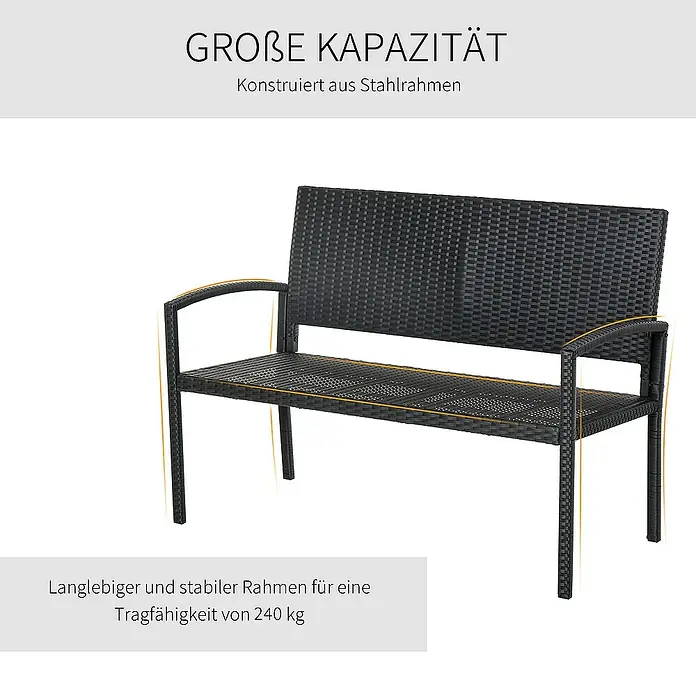 Outsunny Gartenbank mit PE Rattan Geflecht - B x T x H: 60 x 60 x 85 cm, Polyethylen, Schwarz