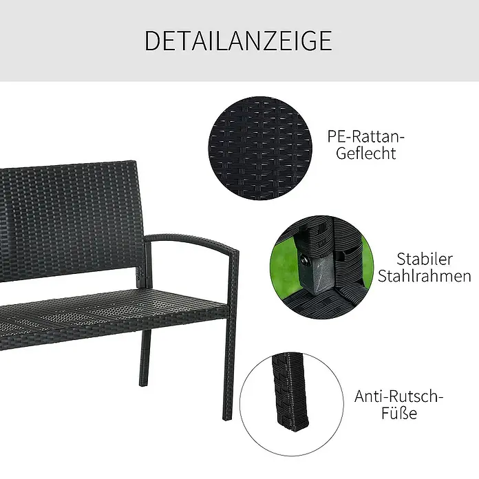 Outsunny Gartenbank mit PE Rattan Geflecht - B x T x H: 60 x 60 x 85 cm, Polyethylen, Schwarz
