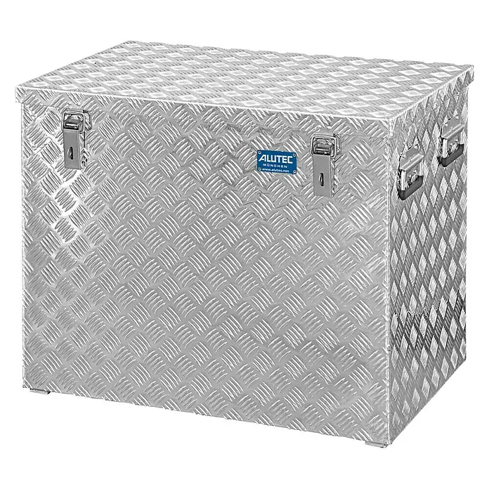 Alutec München Aufbewahrungs- & Transportbox R234 - 722 x 525 x 645 mm, 234 l - Abbildung einer Alutec-Aluminiumbox mit Riffelblechmuster, ideal für Transport und Lagerung. Robust und langlebig.