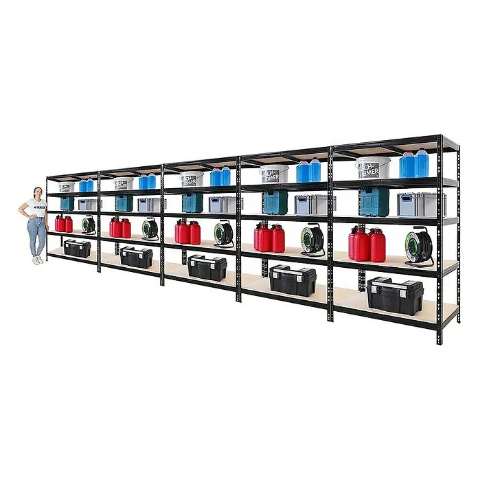 Proregal Schwerlastregal Mega Deal 5x Tiger - H x B x T: 180 x 120 x 60 cm, Traglast pro Boden: 265 kg, Anzahl Böden: 5 Stk., Stecken, Schwarz