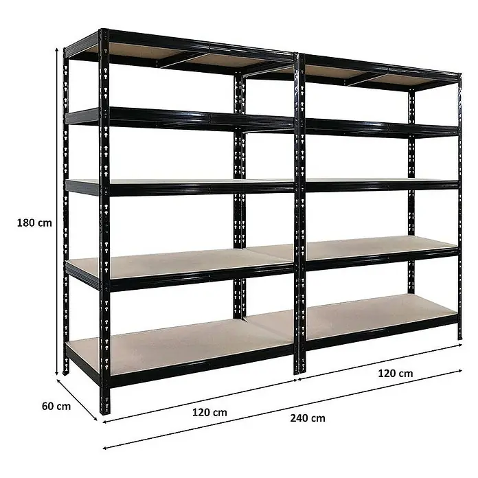 Proregal Schwerlastregal Mega Deal 2x Tiger - Traglast pro Boden: 265 kg, Anzahl Böden: 5 Stk., Stecken, Schwarz