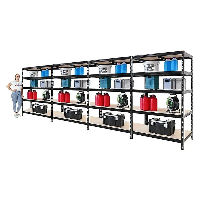 Proregal Schwerlastregal Mega Deal 4x Tiger - H x B x T: 180 x 120 x 60 cm, Traglast pro Boden: 265 kg, Anzahl Böden: 5 Stk., Stecken, Schwarz