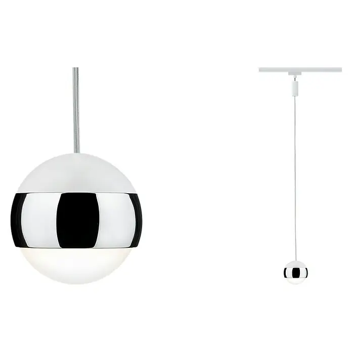 Paulmann URail LED-Pendelleuchte Capsule II - Warmweiß, Weiß, Chrom, Ø x H: 87 mm x 130 cm - Kugelförmige Pendelleuchte mit weißen Abschnitten und einem verchromten Mittelband.