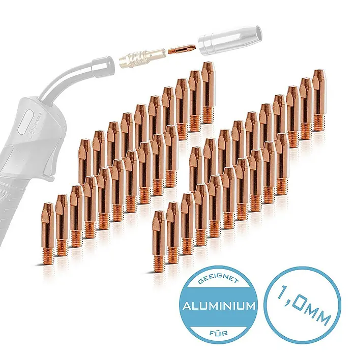 STAHLWERK Stromdüse 2 x Stromdüsen für Aluminium AK25 MB25 MIG MAG M6x28 1,0 mm - 