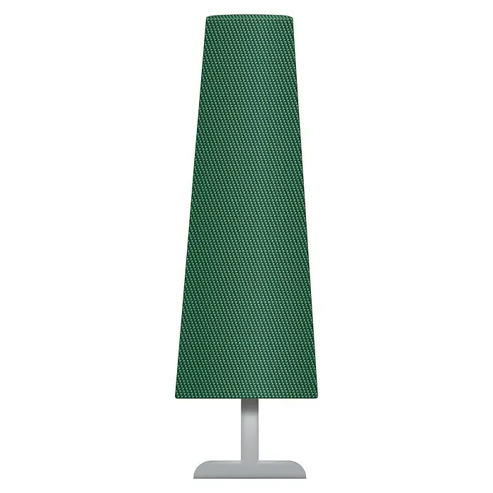 Pura Vida Sonnenschirm Schutzhülle Supreme - Passend für: Sonnenschirme bis Ø450 cm, Polyethylen, Polypropylen, 160 g/m², Grün - Grüner, texturierter, konischer Lampenschirm auf grauem Sockel.