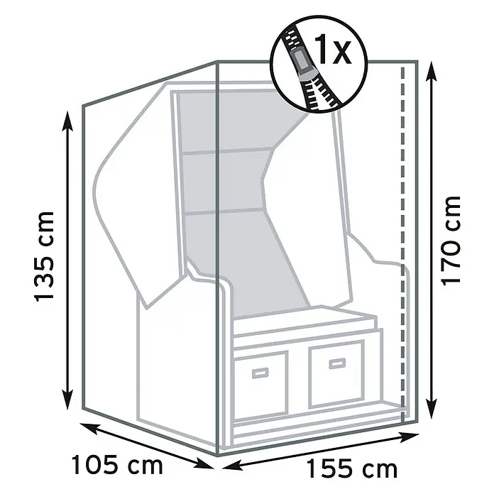 Pura Vida Strandkorb-Schutzhülle Supreme - L x B x H: 155 x 155 x 170 cm, Polyethylen, Polypropylen, 160 g/m², Schwarz - Strandkorb-Schutzhülle, 105x155x170/135 cm, mit Reißverschluss.