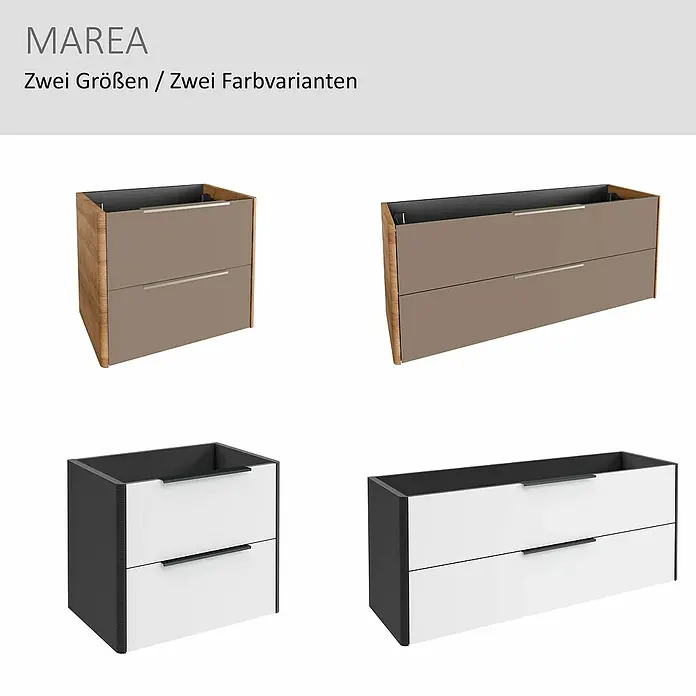 Camargue Marea Waschtischunterschrank - 57,2 x 38,5 x 48 cm, Goldbronze - Vier MAREA Waschtischunterschränke in zwei Größen und zwei Farbvarianten: Holz/Taupe und Dunkelgrau/Weiß.