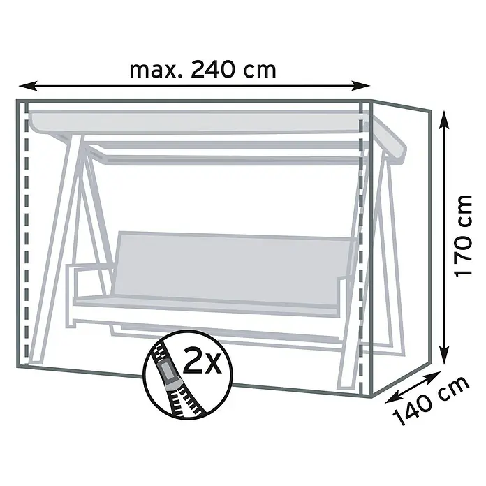 Pura Vida Hollywoodschaukel-Schutzhülle Supreme - L x B x H: 82 x 56 x 230 cm, Polyethylen, Polypropylen, 160 g/m², Schwarz - Graue Schutzhülle für Gartenschaukel mit 2 Reißverschlüssen. Maße: max. 240 cm (L) x 170 cm (H) x 140 cm (T).
