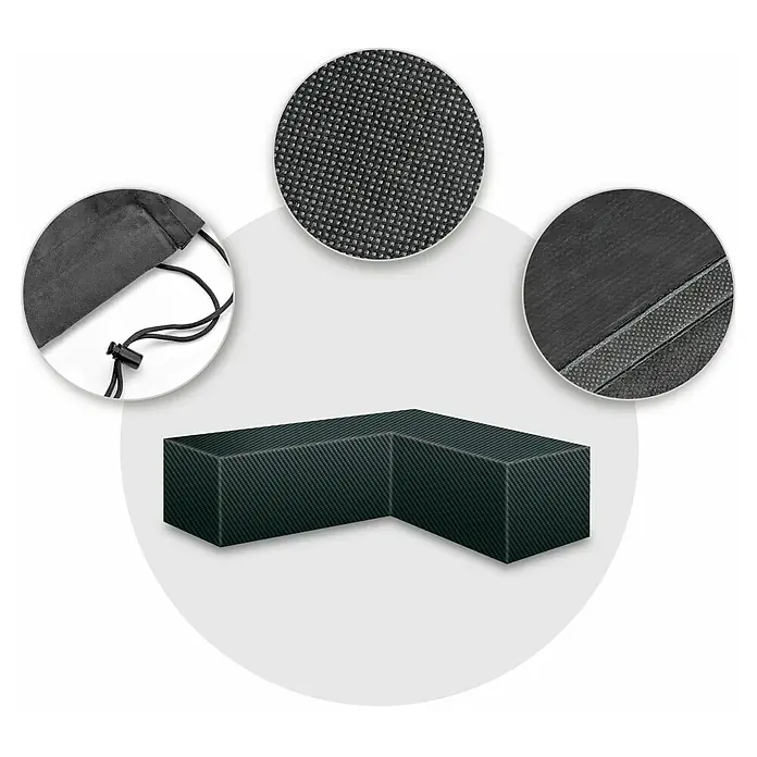 Pura Vida Loungemöbel Schutzhülle Supreme - L x B x H: 270 x 95 x 85 cm, Polyethylen, Polypropylen, 160 g/m², Schwarz - Dunkelgrüne L-förmige Möbelabdeckung mit strukturierter Oberfläche, wasserdichter Naht und Kordelzug.