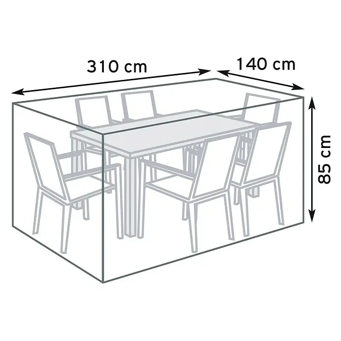 Pura Vida Sitzgruppen-Schutzhülle Supreme - L x B x H: 310 x 140 x 85 cm, Polyethylen, Polypropylen, Schwarz - Transparente Schutzhülle für eine Outdoor-Essgruppe, 310x140x85 cm.