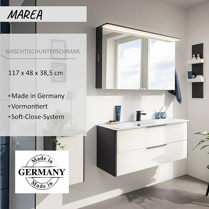 Camargue Marea Waschtischunterschrank (117 x 38,5 x 48 cm, Anthrazit/Weiß) | BAUHAUS
