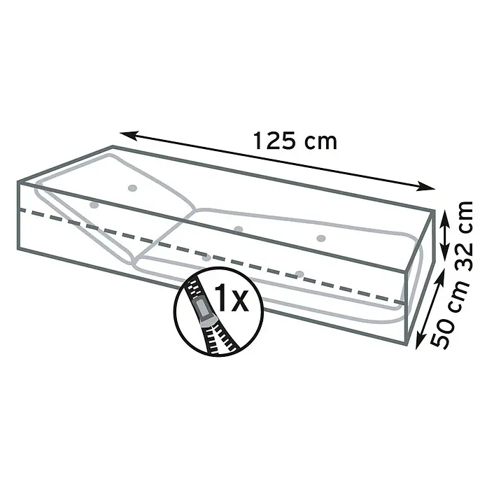 Pura Vida Auflagen-Schutzhülle Supreme - L x B x H: 125 x 50 x 32 cm, Polyethylen, Polypropylen, 160 g/m², Schwarz - Transparente Schutzhülle für ein Klappkissen/Matratze mit Reißverschluss. Maße: 125x50x32 cm.