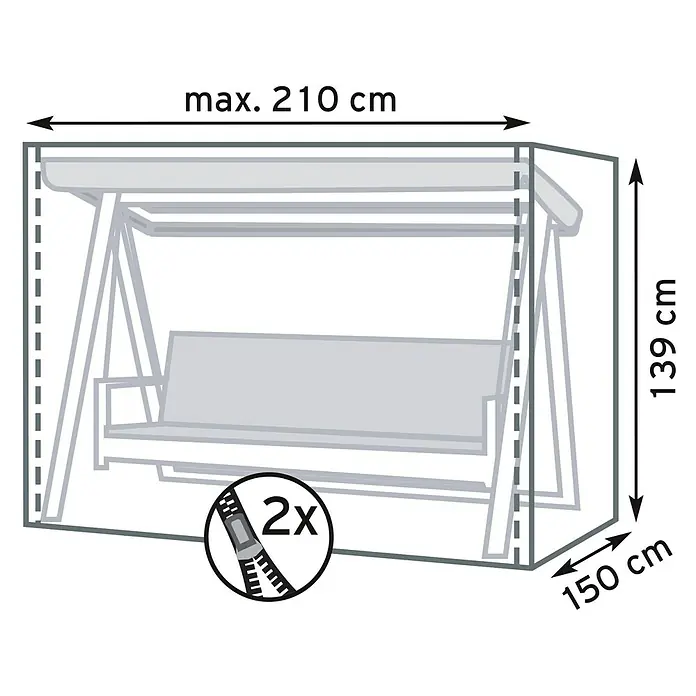 Pura Vida Hollywoodschaukel-Schutzhülle Supreme - L x B x H: 210 x 150 x 139 cm, Polyethylen, Polypropylen, 160 g/m², Schwarz - Graue Hollywoodschaukel-Schutzhülle (210x139x150 cm) mit zwei Reißverschlüssen.