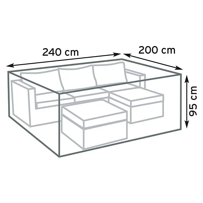 Pura Vida Loungemöbel Schutzhülle Supreme - L x B x H: 240 x 200 x 95 cm, Polyethylen, Polypropylen, 160 g/m², Schwarz - Transparente Abdeckung für L-förmige Gartenmöbel, Maße 240x200x95 cm.